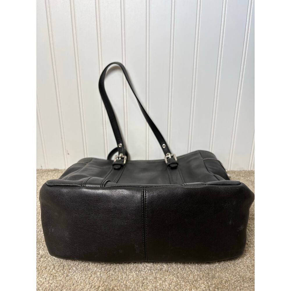Vtg Coach Hamptons Black Leather Tote Bag - Picture 5 of 8